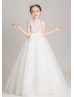 Beaded Ivory Lace Tulle Flower Girl Dress Communion Dress